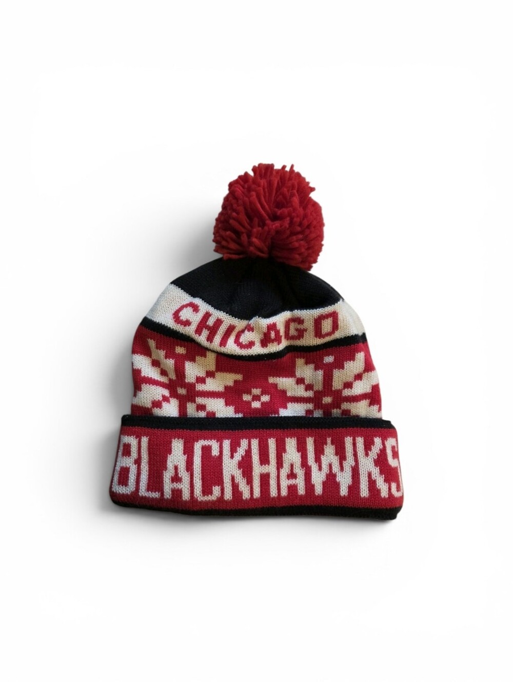Chicago Blackhawks NHL Reebok Faceoff Collection Lined Beanie Hat with Pom Pom - Picture 2 of 7